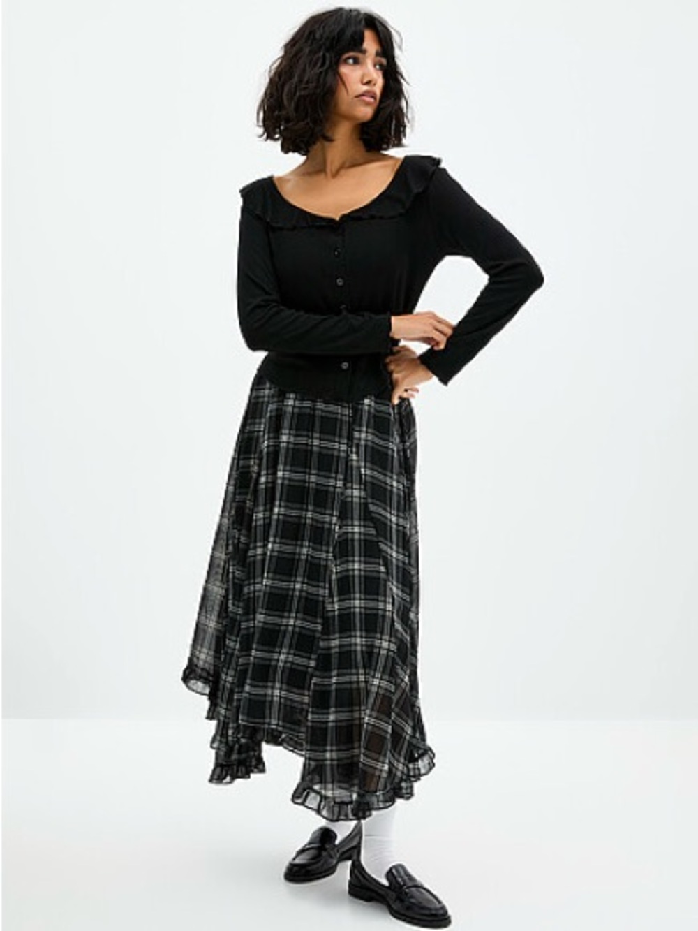 Simons Goth Floaty Plaid Chiffon Handkerchief Hem Skirt S NWT